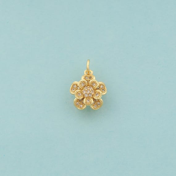 Gold CZ Flower Charms,Flower Jewelry,Flower Pendant for DIY Jewelry Making,18K Gold