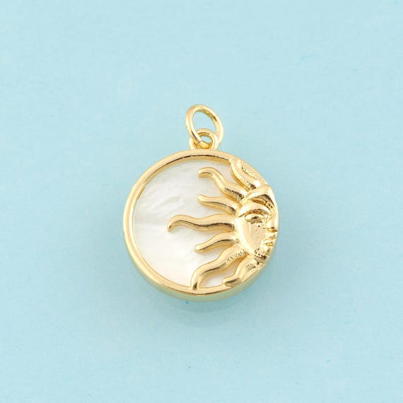 Gold Fritillary Sun Charms,Sun Jewelry,Round Pendant for DIY Jewelry Making,18K Gold