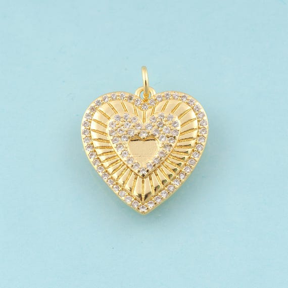 Gold CZ Heart Charms,Heart Jewelry,Heart Pendant for DIY Jewelry Making,18K Gold