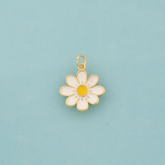 Gold Enamel Flower Charms,Flower Jewelry,Flower Pendant for DIY Jewelry Making,18K Gold