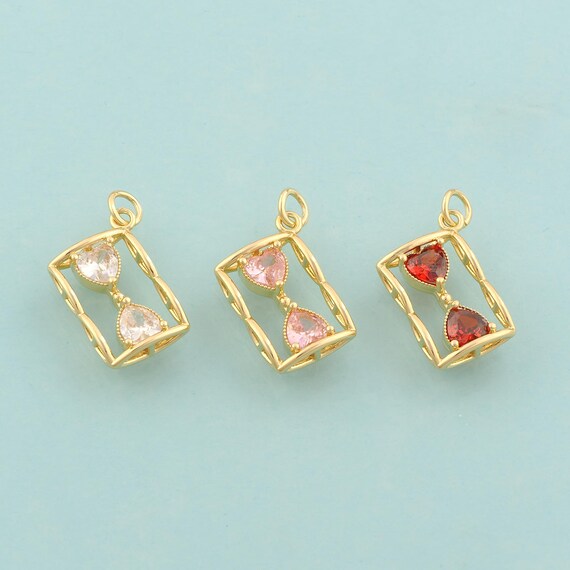 Gold CZ Hourglass Charms,Hourglass Jewelry,Hourglass Pendant for DIY Jewelry Making,18K Gold