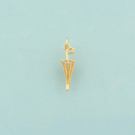 Gold CZ Umbrella Charms,Umbrella Jewelry,Umbrella Pendant for DIY Jewelry Making,18K Gold
