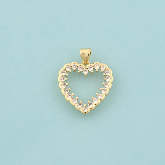 Gold CZ Heart Charms,Love Jewelry,Heart Pendant for DIY Jewelry Making,18K Gold