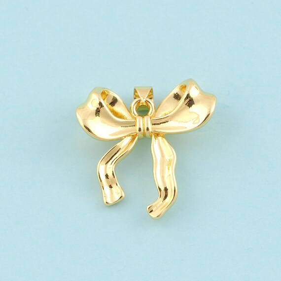 Gold Bow Charms,Bow Jewelry,Bow Pendant for DIY Jewelry Making,18K Gold