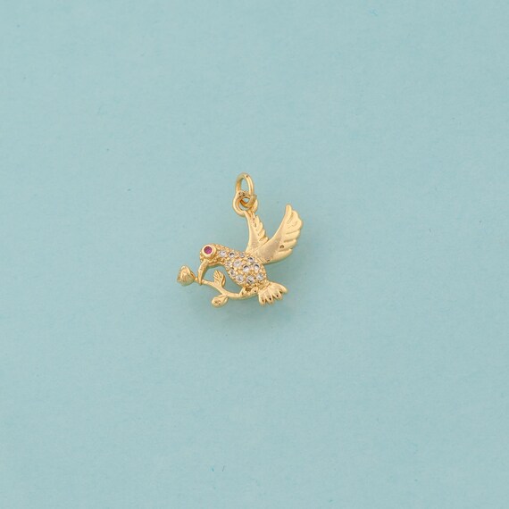 Gold CZ Bird Charms,Animal Jewelry,Flying Pendant for DIY Jewelry Making,18K Gold