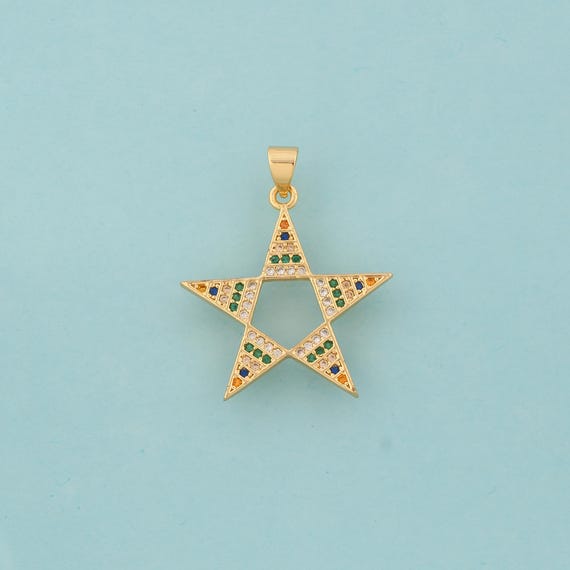 Gold CZ Star Charms,Star Jewelry,Star Pendant for DIY Jewelry Making,18K Gold