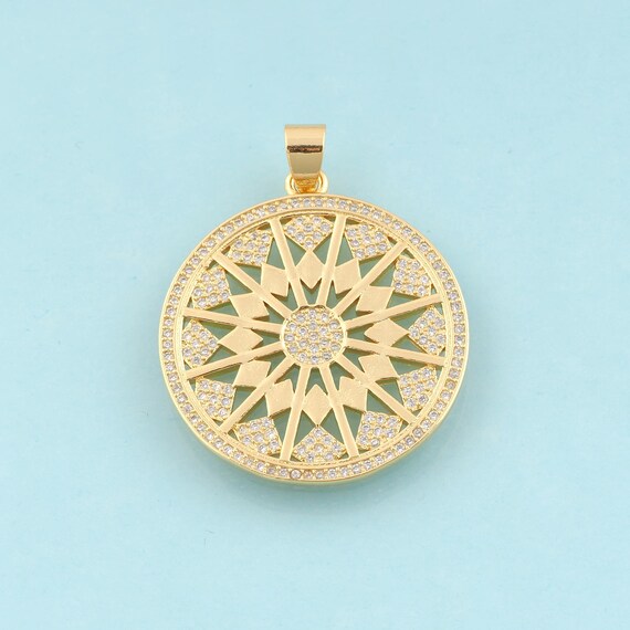 Gold CZ Flower Charms,Round Jewelry,Flower Pendant for DIY Jewelry Making,18K Gold