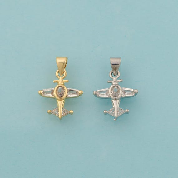 Gold CZ Airplane Charms,Airplane Jewelry,Airplane Pendant for DIY Jewelry Making,18K Gold