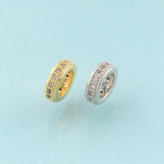 CZ Round Flat Spacer Beads,Flat Beads,Wheel Beads for DIY Jewelry Making,18K Gold & Rhodium