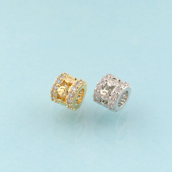 CZ Round Tube Spacer Beads,Round Beads,Tube Beads for DIY Jewelry Making,18K Gold & Rhodium