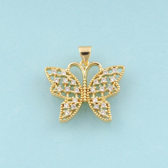 Gold CZ Butterfly Charms,Insect Jewelry,Butterfly Pendant for DIY Jewelry Making,18K Gold
