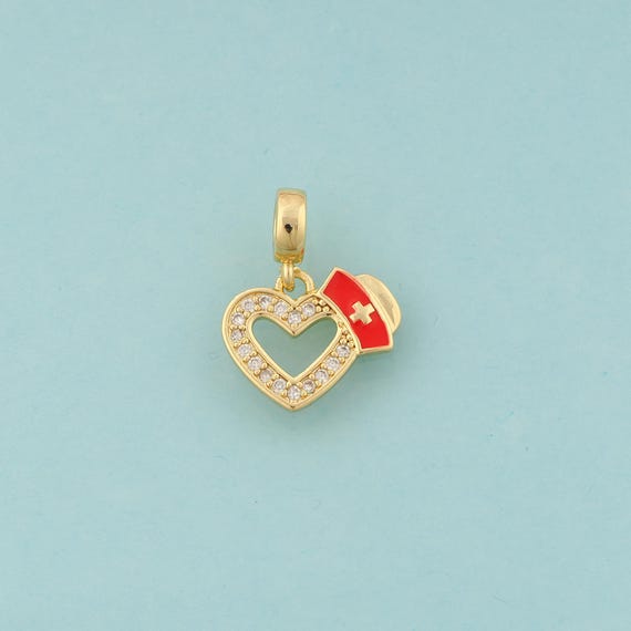 Gold CZ Heart Charms,Nurse Hat Jewelry,Enamel Cross Pendant for DIY Jewelry Making,18K Gold