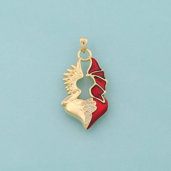 Gold CZ Heart Charms,Love Jewelry,Enamel Angel Wings Pendant for DIY Jewelry Making,18K Gold