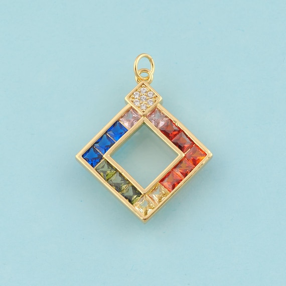 Gold CZ Square Charms,Square Jewelry,Square Pendant for DIY Jewelry Making,18K Gold
