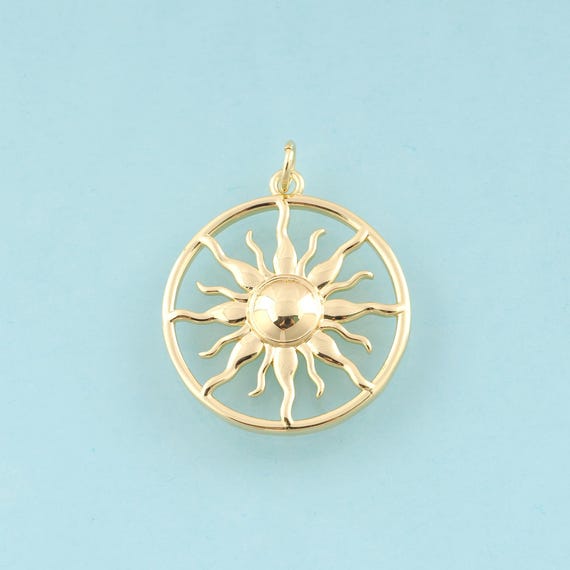 Gold Sun Charms,Round Jewelry,Sun Pendant for DIY Jewelry Making,18K Gold