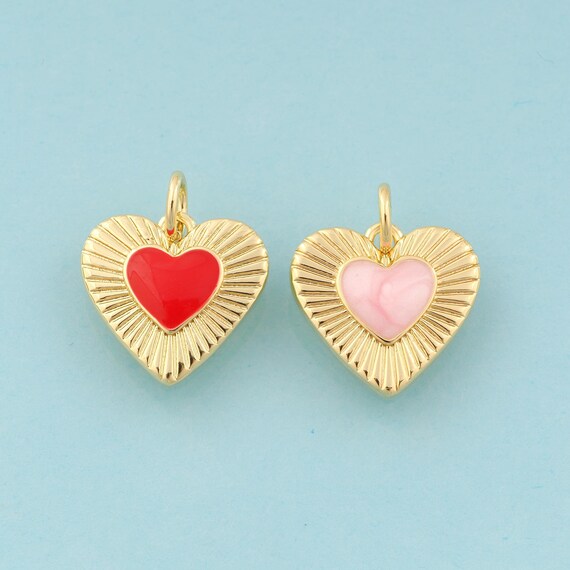 Gold Enamel Heart Charms,Heart Jewelry,Heart Pendant for DIY Jewelry Making,18K Gold