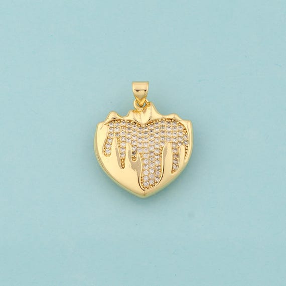 Gold CZ Heart Charms,Heart Jewelry,Heart Pendant for DIY Jewelry Making,18K Gold