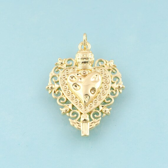 Gold Holy Heart Charms,Holy Heart Jewelry,Holy Heart Pendant for DIY Jewelry Making,18K Gold