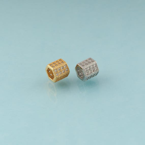 CZ Hexagon Spacer Beads,Tube Beads,Hexagon Beads for DIY Jewelry Making,18K Gold & Rhodium