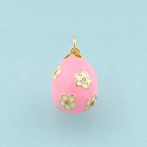 Gold CZ Easter Egg Charms,Flower Egg Jewelry,Enamel Egg Pendant for DIY Jewelry Making,18K Gold