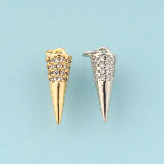 Gold CZ Cone Charms,Minimalist Jewelry,Cone Pendant for DIY Jewelry Making,18K Gold & Rhodium