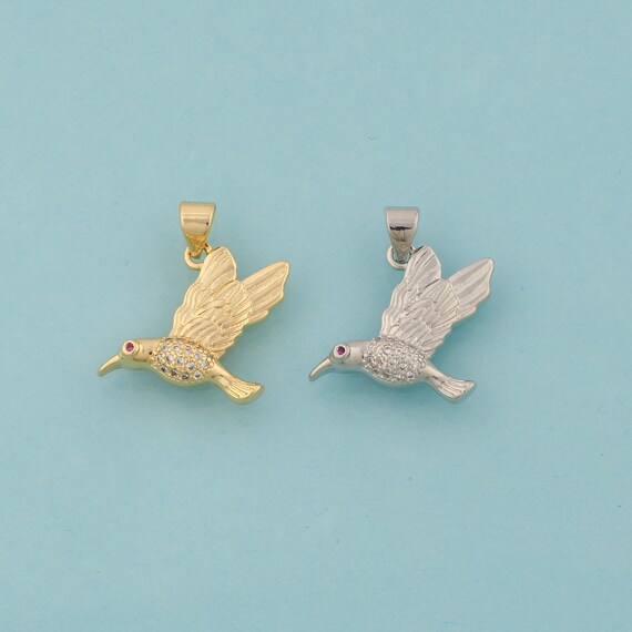 Gold CZ Bird Charms,Animal Jewelry,Flying Pendant for DIY Jewelry Making,18K Gold