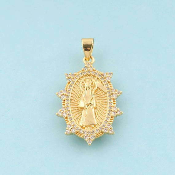 Gold Santa Muerte Charms,Oval Jewelry,Santa Muerte Pendant for DIY Jewelry Making,18K Gold