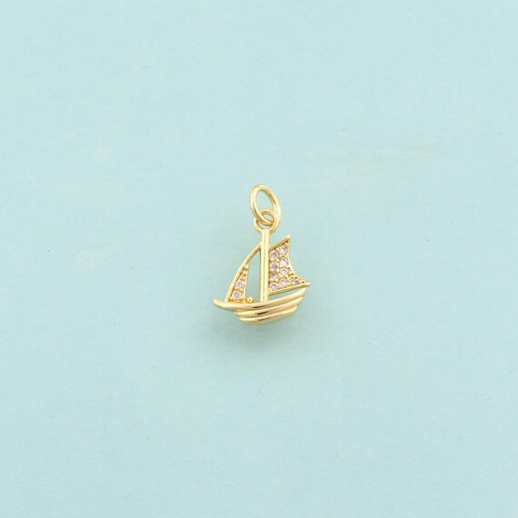 Gold CZ Boat Charms,Boat Jewelry,Boat Pendant for DIY Jewelry Making,18K Gold