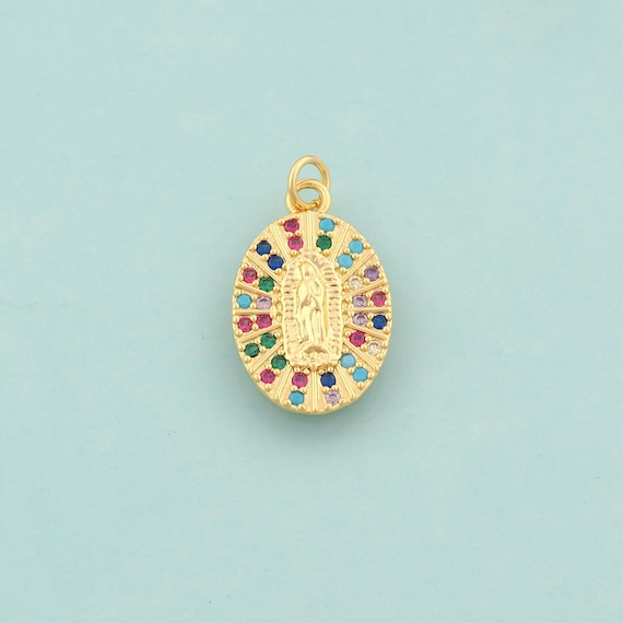 Gold CZ Virgin Mary Charms,Religious Jewelry,Catholic Pendant for DIY Jewelry Making,18K Gold