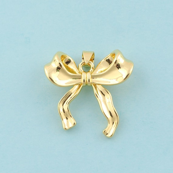 Gold Bow Charms,Minimalist Jewelry,Bow Pendant for DIY Jewelry Making,18K Gold