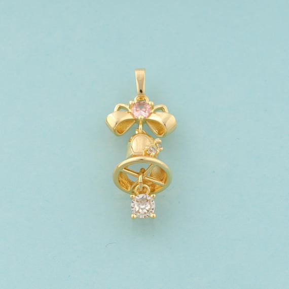 Gold CZ Bow Charms,Bell Jewelry,Tie Pendant for DIY Jewelry Making,18K Gold