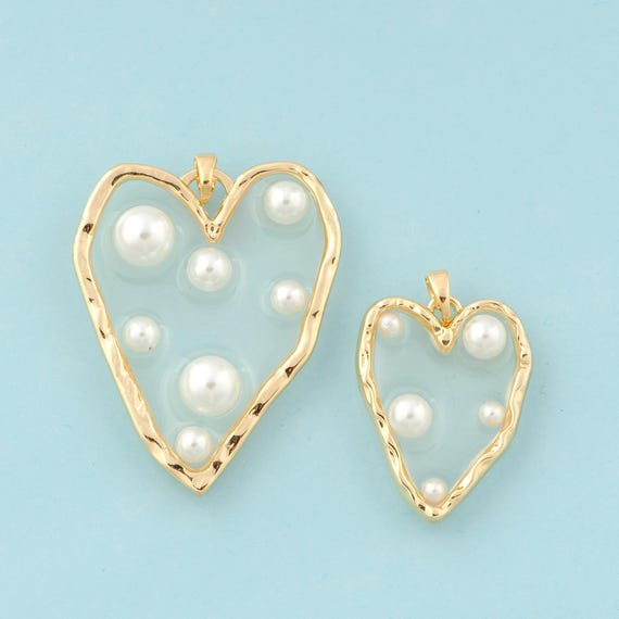 Gold Heart Charms,Pearl Jewelry,Heart Pendant for DIY Jewelry Making,18K Gold