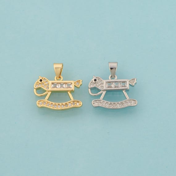 Gold CZ Rocking Horse Charms,Horse Jewelry,Rocking Horse Pendant for DIY Jewelry Making,18K Gold