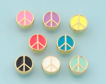 Enamel Peace Sign Spacer Beads,Peace Sign Beads,Peace Sign Spacer Beads for DIY Jewelry Making,18K Gold