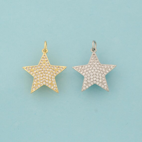 Gold CZ Star Charms,Star Jewelry,Star Pendant for DIY Jewelry Making,18K Gold & Rhodium