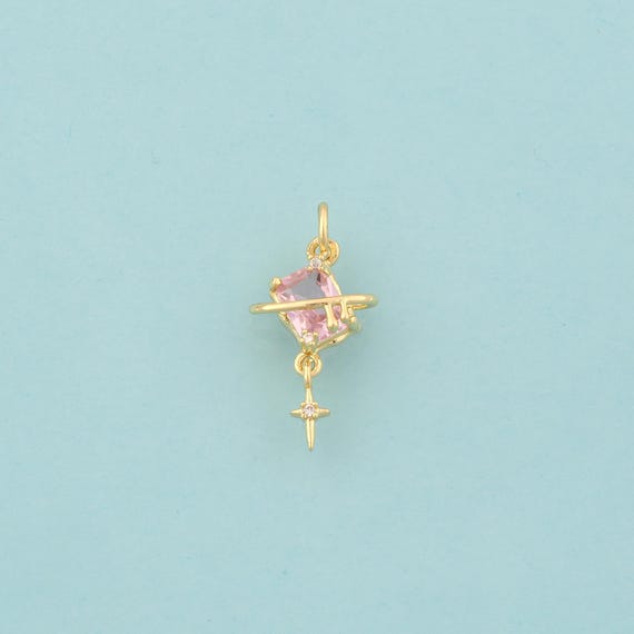 Gold CZ Saturn Charms,Star Jewelry,Universe Planet Pendant for DIY Jewelry Making,18K Gold