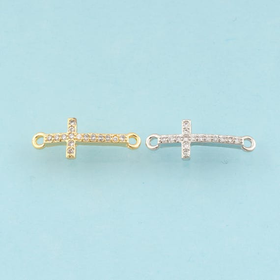 Gold Cross Connector,Religious Jewelry Connector,Christian Connector for DIY Jewelry Making,18K Gold & Rhodium