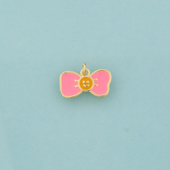 Gold Enamel Bow Charms,Bow Jewelry,Bow Pendant for DIY Jewelry Making,18K Gold