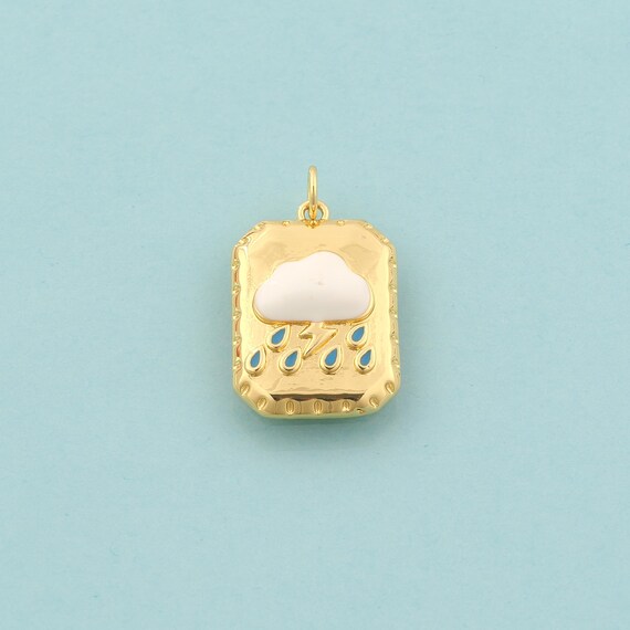Gold Cloud Charms,Lightning Jewelry,Enamel Raindrop Pendant for DIY Jewelry Making,18K Gold