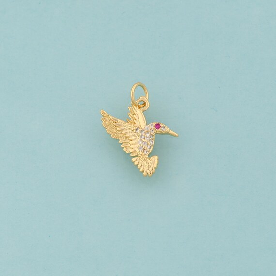 Gold CZ Bird Charms,Animal Jewelry,Flying Pendant for DIY Jewelry Making,18K Gold