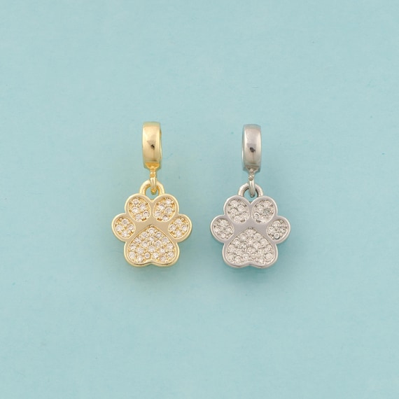 Gold CZ Paw Print Charms,Animal Foot Jewelry,Paw Print Pendant for DIY Jewelry Making,18K Gold