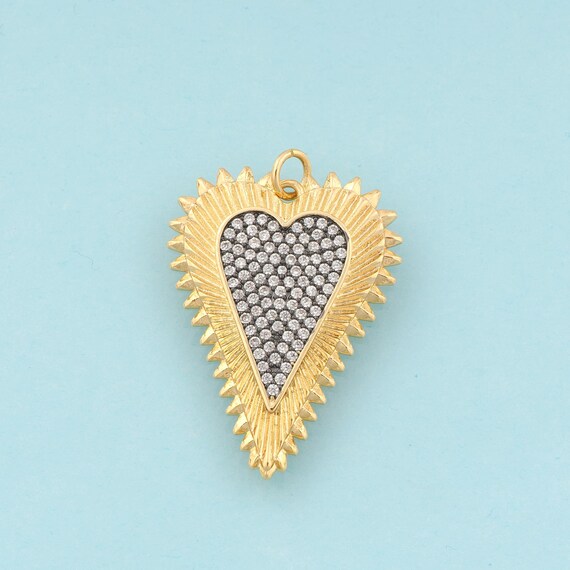 Gold CZ Heart Charms,Heart Jewelry,Heart Pendant for DIY Jewelry Making,18K Gold