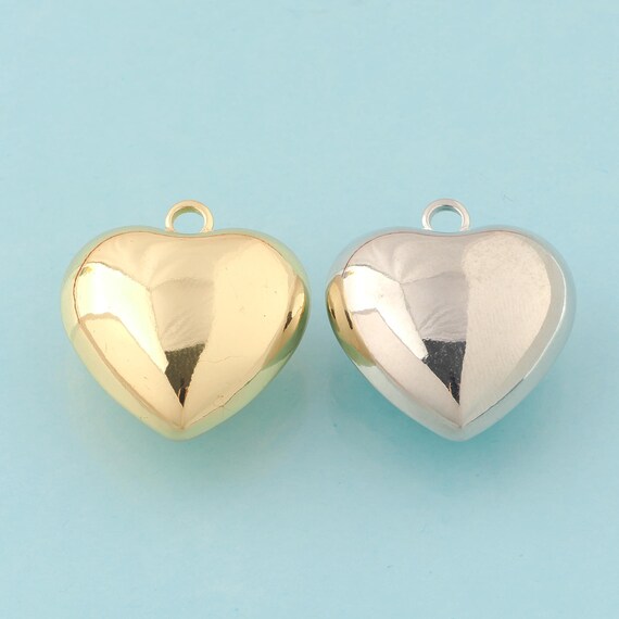 Gold Heart Charms,Puffed Heart Jewelry,Heart Pendant for DIY Jewelry Making,18K Gold & Rhodium