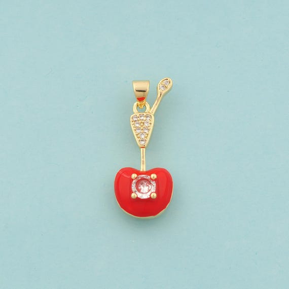 Gold CZ Apple Charms,Fruit Jewelry,Enamel Apple Pendant for DIY Jewelry Making,18K Gold
