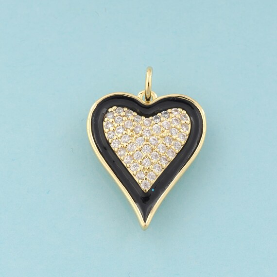 Gold CZ Heart Charms,Heart Jewelry,Enamel Heart Pendant for DIY Jewelry Making,18K Gold