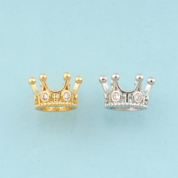 CZ Crown Beads,Queen Crown Jewelry Beads,King Crown Beads for DIY Jewelry Making,18K Gold & Rhodium