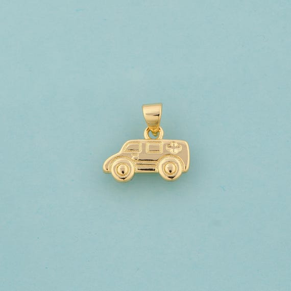 Gold Ambulance Charms,Ambulance Jewelry,Ambulance Pendant for DIY Jewelry Making,18K Gold