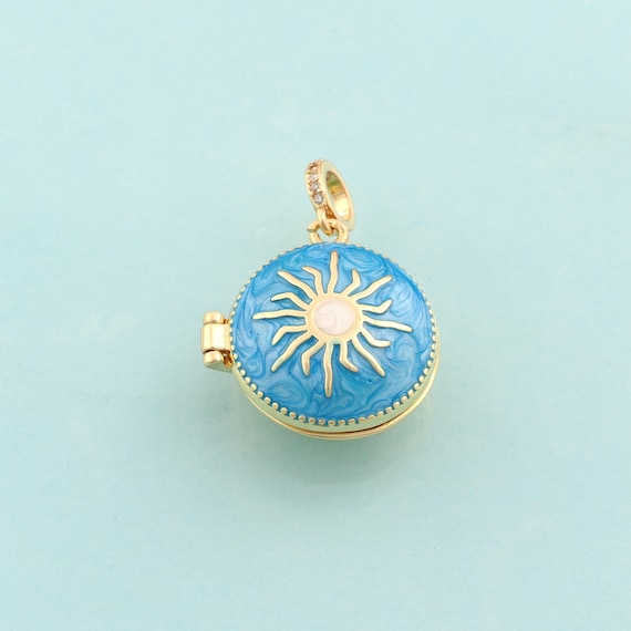 Gold Enamel Sun Charms,Photo Frame Jewelry,Sunburst Pendant for DIY Jewelry Making,18K Gold