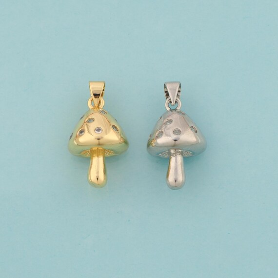 Gold CZ Mushroom Charms,Mushroom Jewelry,Mushroom Pendant for DIY Jewelry Making,18K Gold