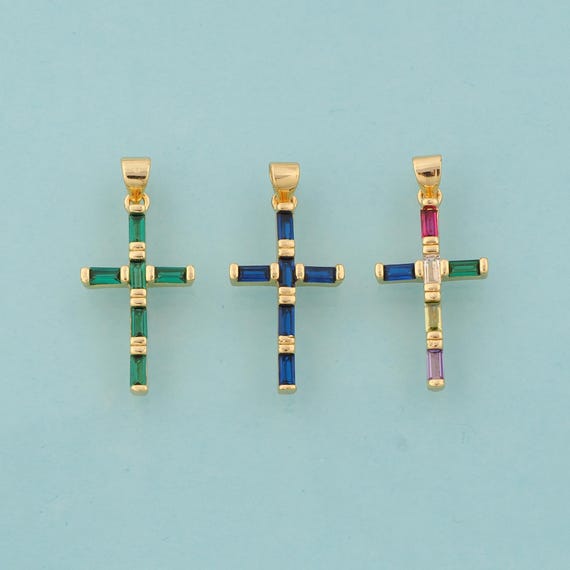 Gold CZ Cross Charms,Religious Jewelry,Christian Pendant for DIY Jewelry Making,18K Gold
